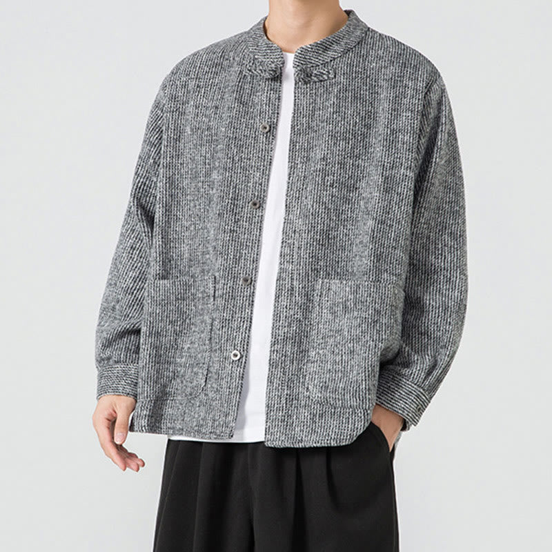 Buddha Stones Solid Color Frog-Button Long Sleeve Men's Cotton Corduroy Jacket With Pockets - image 24