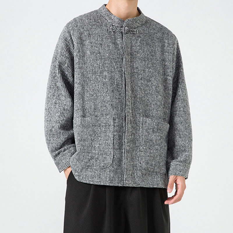 Buddha Stones Solid Color Frog-Button Long Sleeve Men's Cotton Corduroy Jacket With Pockets - image 25