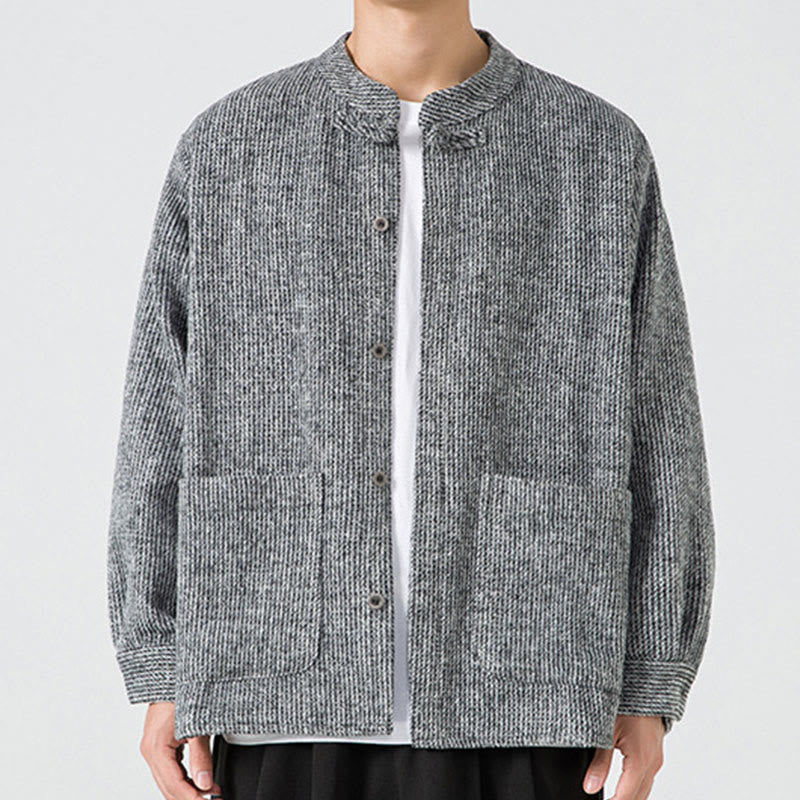 Buddha Stones Solid Color Frog-Button Long Sleeve Men's Cotton Corduroy Jacket With Pockets - Gray - US/UK/AU48，EU58(5XL) - image 22