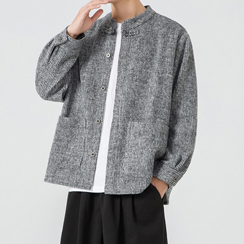 Buddha Stones Solid Color Frog-Button Long Sleeve Men's Cotton Corduroy Jacket With Pockets - image 27