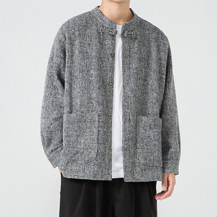 Buddha Stones Solid Color Frog-Button Long Sleeve Men's Cotton Corduroy Jacket With Pockets - image 30