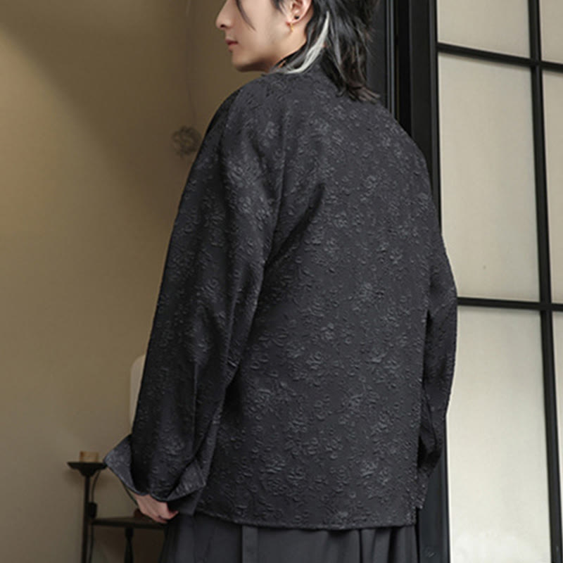 Buddha Stones Spring V-Neck Floral Men's Lace-up Design Long Sleeve Shirt - image 2