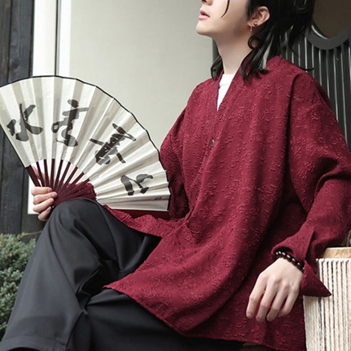 Buddha Stones Spring V-Neck Floral Men's Lace-up Design Long Sleeve Shirt - image 15