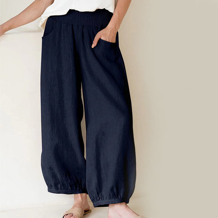 Buddha Stones Plain Color Women's Harem Pants With Pockets - SteelBlue - US12，UK/AU16，EU44 (2XL) - image 0