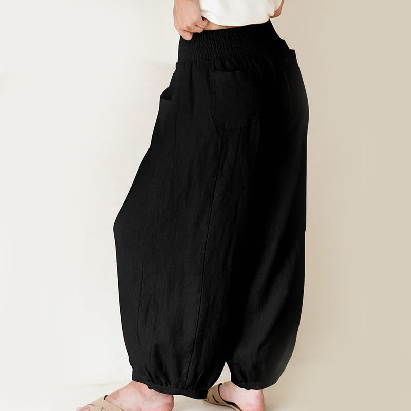 Buddha Stones Plain Color Cotton Women's Harem Pants With Pockets - image 4
