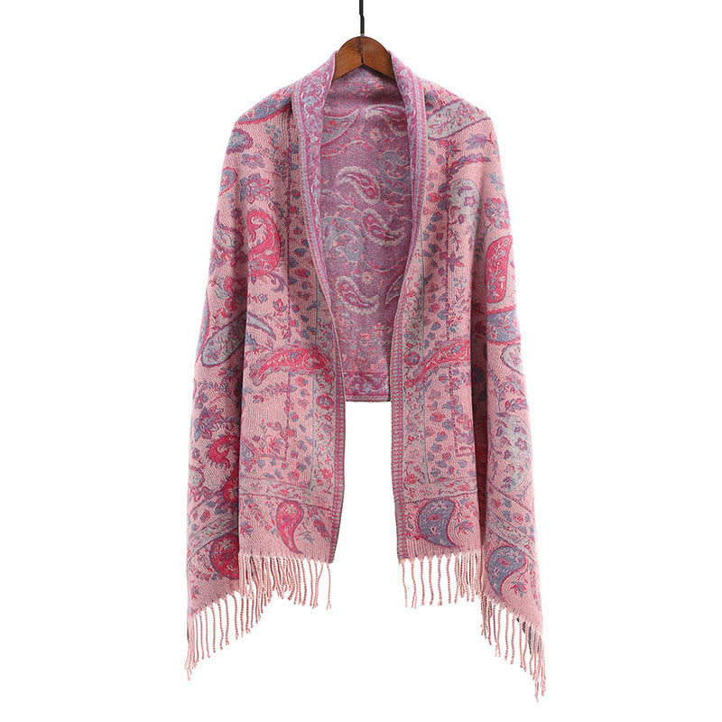 Buddha Stones Ethnic Embroidered Paisley Flowers Pattern Tassel Soft Scarf Shawl - Pink - image 4