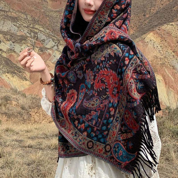 Buddha Stones Ethnic Embroidered Paisley Flowers Pattern Tassel Soft Scarf Shawl - image 2