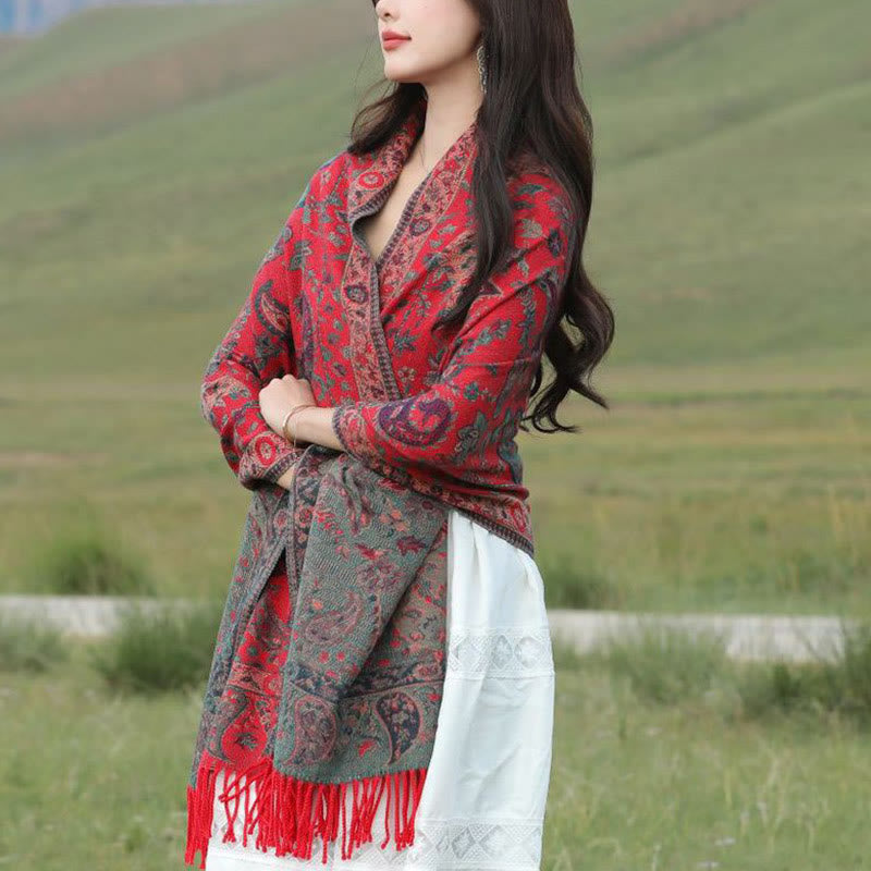 Buddha Stones Ethnic Embroidered Paisley Flowers Pattern Tassel Soft Scarf Shawl - image 22