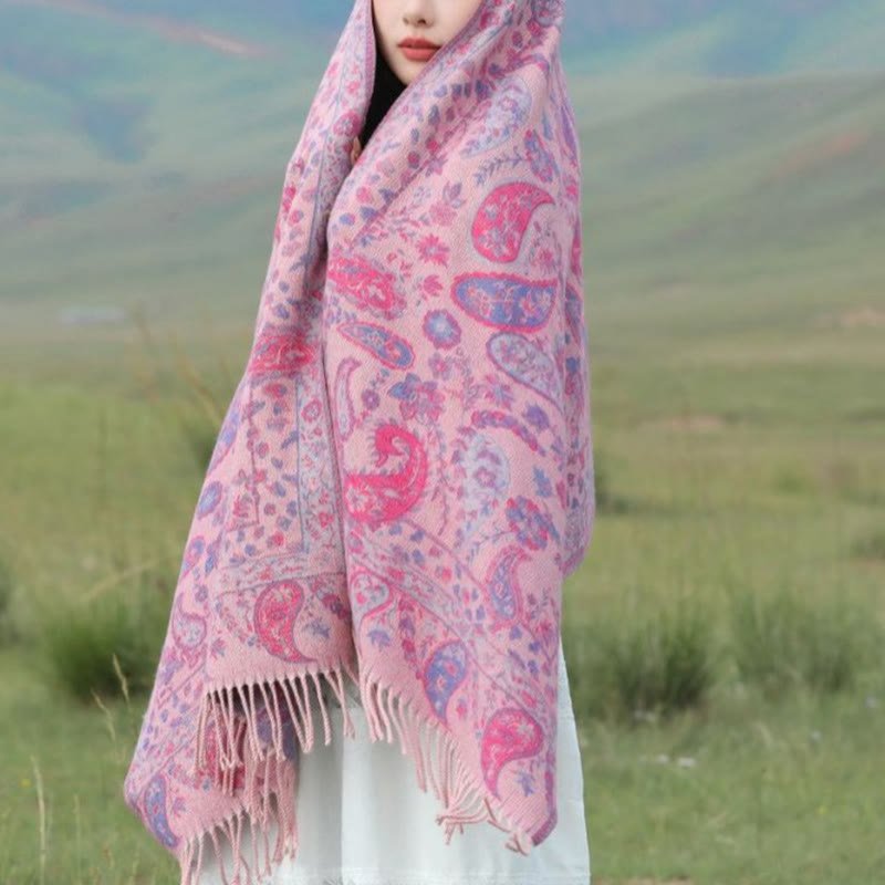 Buddha Stones Ethnic Embroidered Paisley Flowers Pattern Tassel Soft Scarf Shawl - image 6