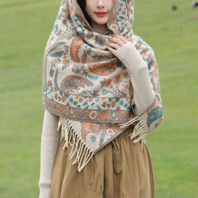 Buddha Stones Ethnic Embroidered Paisley Flowers Pattern Tassel Soft Scarf Shawl - image 12