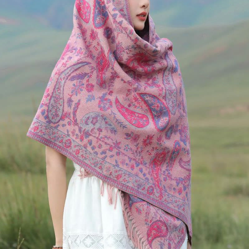 Buddha Stones Ethnic Embroidered Paisley Flowers Pattern Tassel Soft Scarf Shawl - image 7