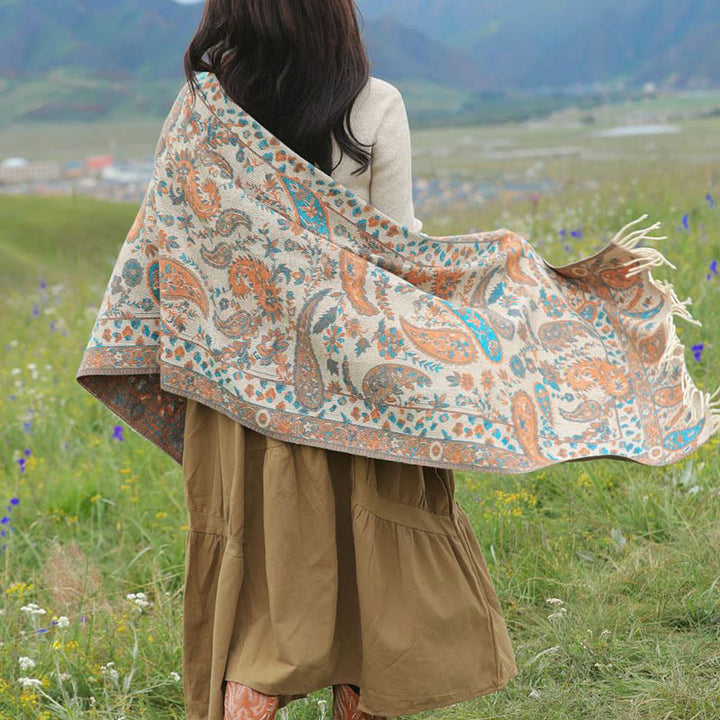 Buddha Stones Ethnic Embroidered Paisley Flowers Pattern Tassel Soft Scarf Shawl - image 9