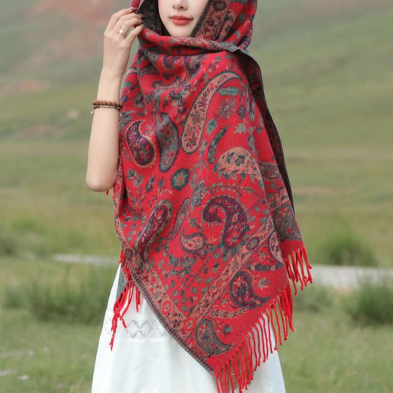 Buddha Stones Ethnic Embroidered Paisley Flowers Pattern Tassel Soft Scarf Shawl - image 21