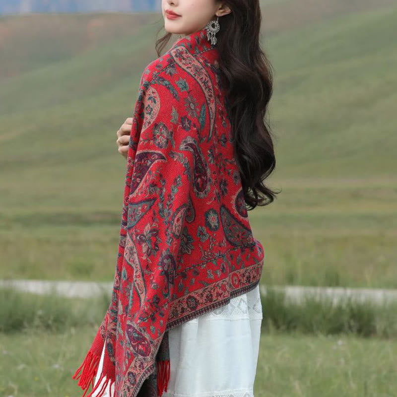 Buddha Stones Ethnic Embroidered Paisley Flowers Pattern Tassel Soft Scarf Shawl - image 23