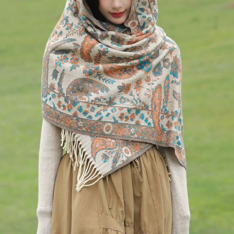 Buddha Stones Ethnic Embroidered Paisley Flowers Pattern Tassel Soft Scarf Shawl - image 11