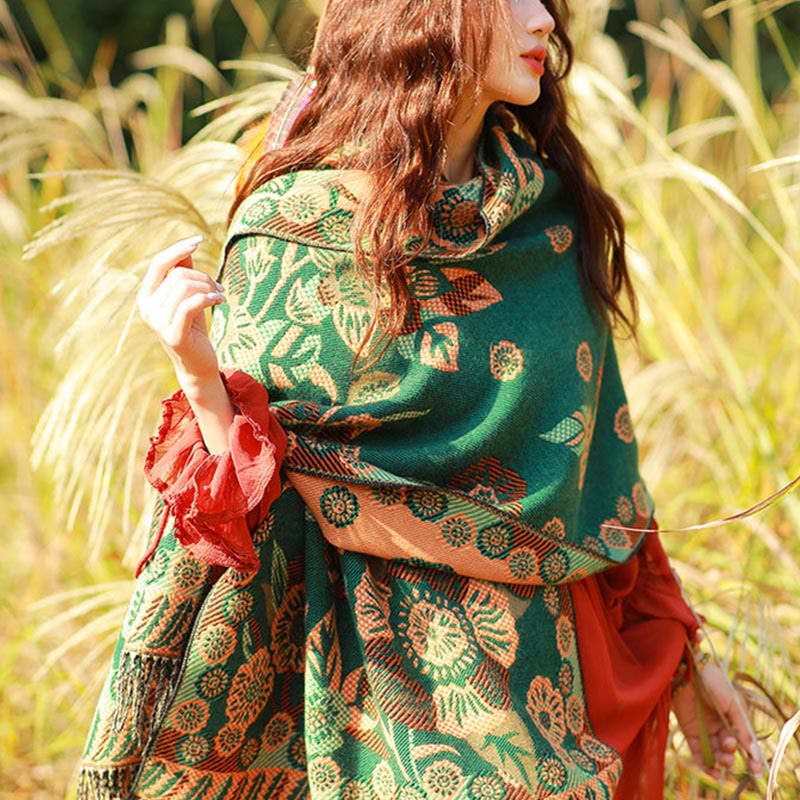 Buddha Stones Jacquard Ethnic Paisley Plants Pattern Tassel Soft Thermal Scarf Shawl - image 33