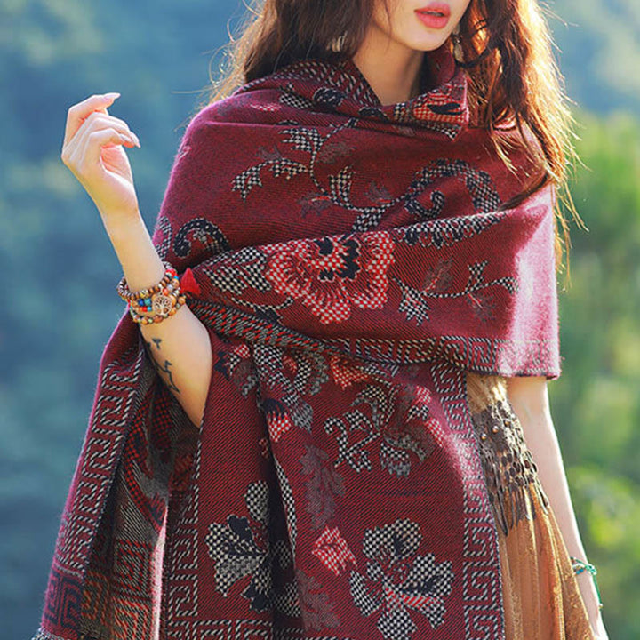Buddha Stones Jacquard Ethnic Paisley Plants Pattern Tassel Soft Thermal Scarf Shawl - image 41