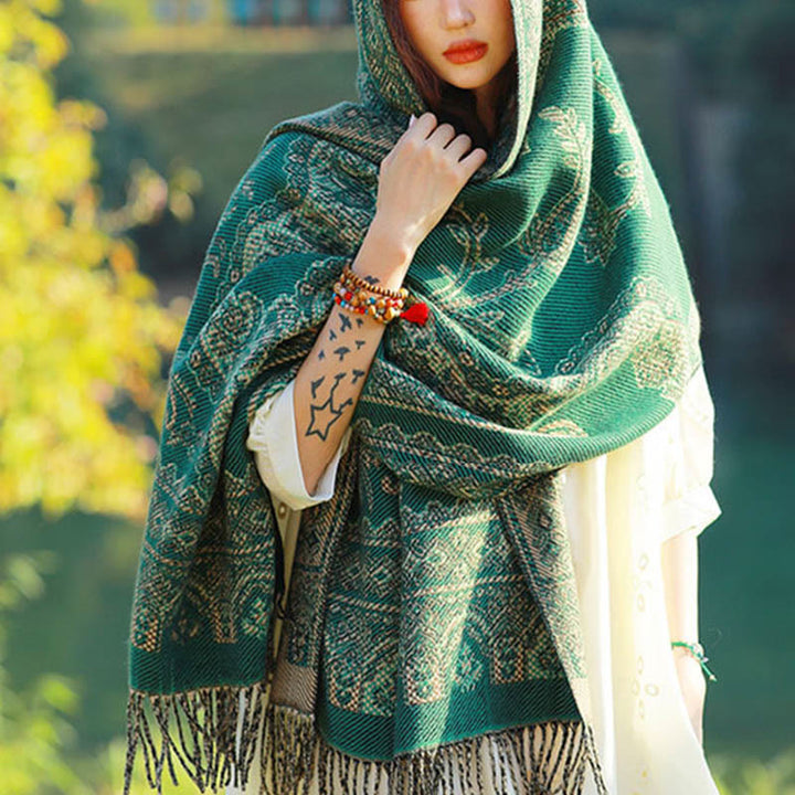 Buddha Stones Jacquard Ethnic Paisley Plants Pattern Tassel Soft Thermal Scarf Shawl - image 2