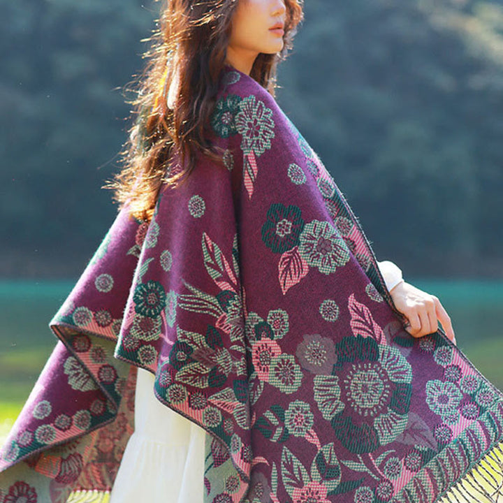 Buddha Stones Jacquard Ethnic Paisley Plants Pattern Tassel Soft Thermal Scarf Shawl - image 30