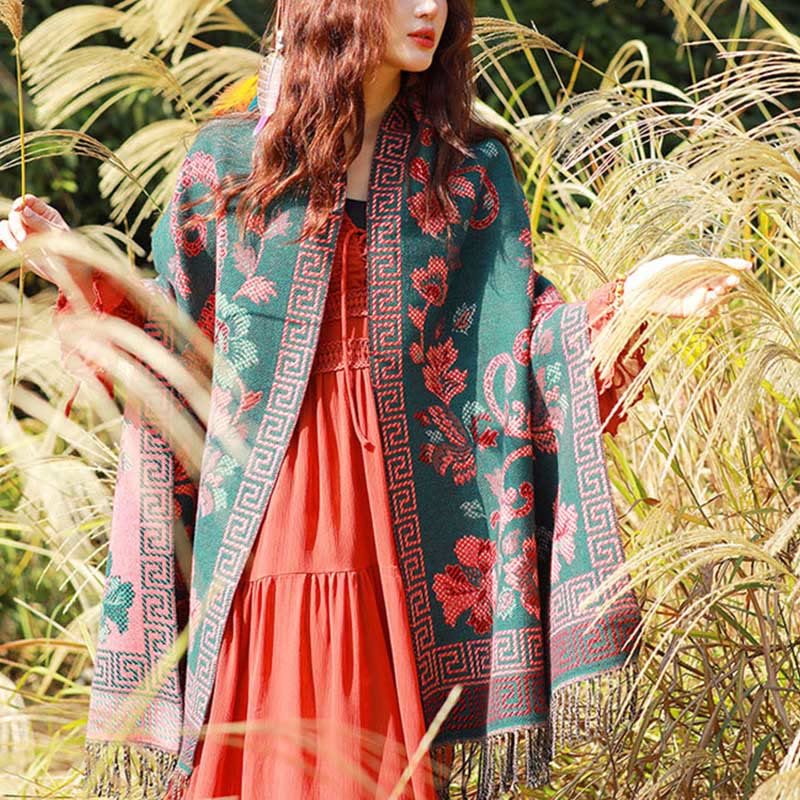 Buddha Stones Jacquard Ethnic Paisley Plants Pattern Tassel Soft Thermal Scarf Shawl - image 36