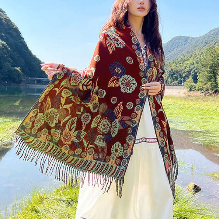 Buddha Stones Jacquard Ethnic Paisley Plants Pattern Tassel Soft Thermal Scarf Shawl - image 26