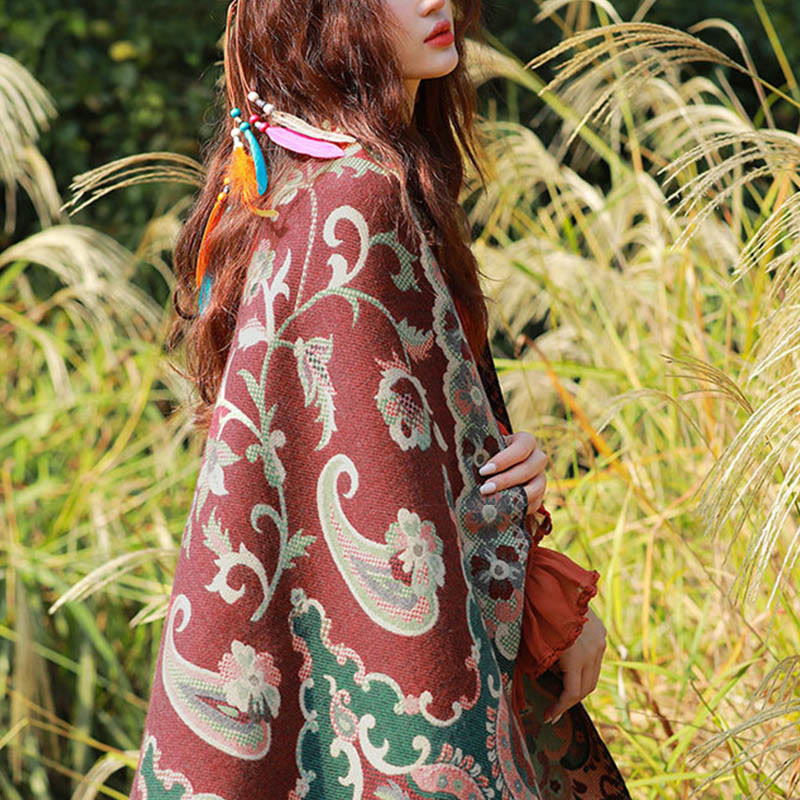 Buddha Stones Jacquard Ethnic Paisley Plants Pattern Tassel Soft Thermal Scarf Shawl - image 4