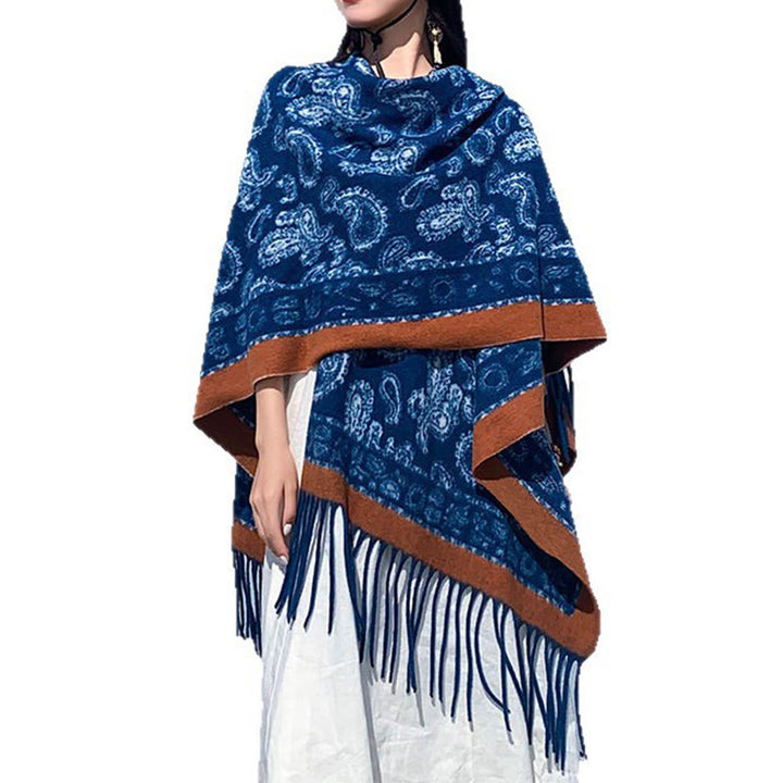 Buddha Stones Navy Paisley Pattern Patchwork Design Tassel Scarf Shawl - image 7