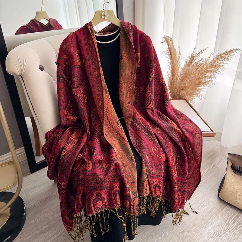 Buddha Stones Spring Floral Paisley Pattern Scarf Shawl With Tassels - image 17