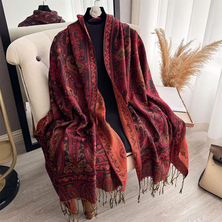 Buddha Stones Spring Floral Paisley Pattern Scarf Shawl With Tassels - image 5