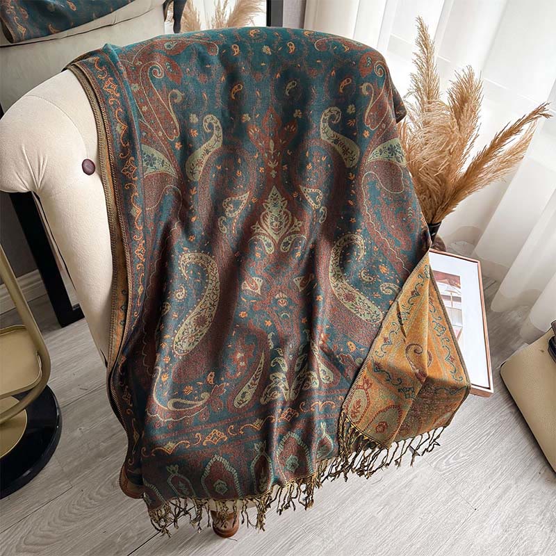 Buddha Stones Spring Floral Paisley Pattern Scarf Shawl With Tassels - image 1