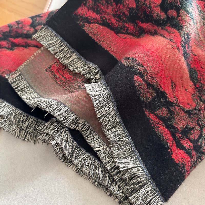 Buddha Stones Winter Landscape Painting Pattern Tassels Cozy Thick Scarf Shawl - image 4