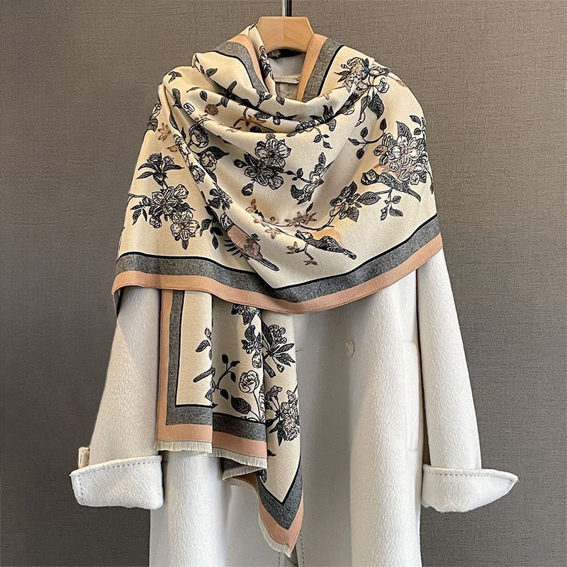 Buddha Stones Commute Flowers Bird Pattern Color Contrast Design Tassels Cozy Soft Scarf Shawl - image 6