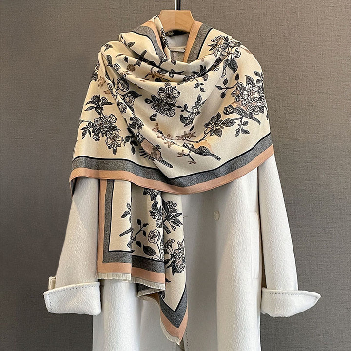 Buddha Stones Commute Flowers Bird Pattern Color Contrast Design Tassels Cozy Soft Scarf Shawl - image 6