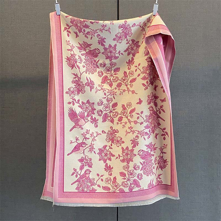 Buddha Stones Commute Flowers Bird Pattern Color Contrast Design Tassels Cozy Soft Scarf Shawl - LightPink - 190*65 cm - image 11