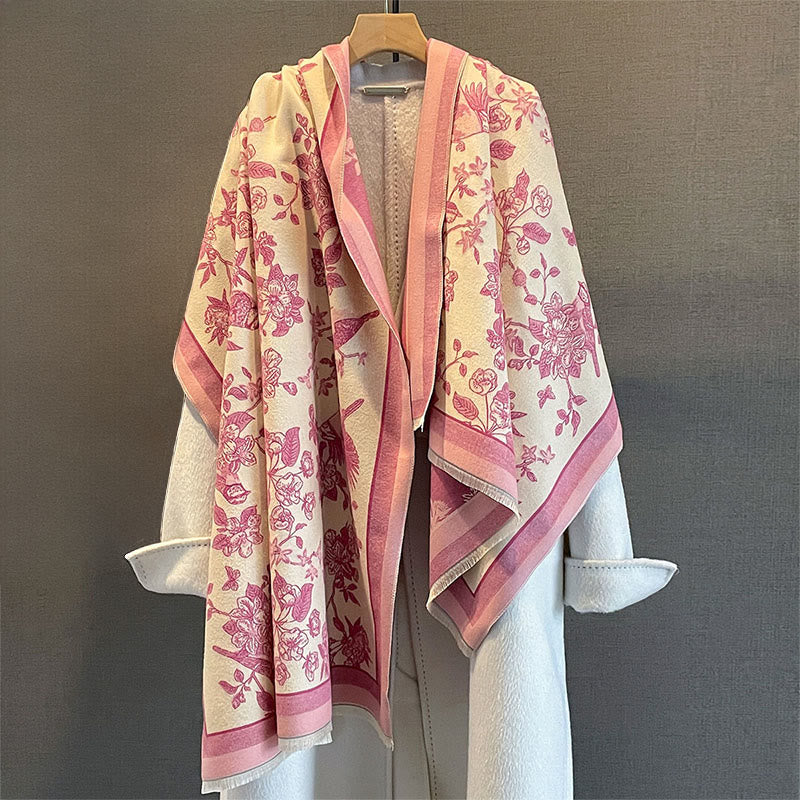 Buddha Stones Commute Flowers Bird Pattern Color Contrast Design Tassels Cozy Soft Scarf Shawl - image 12