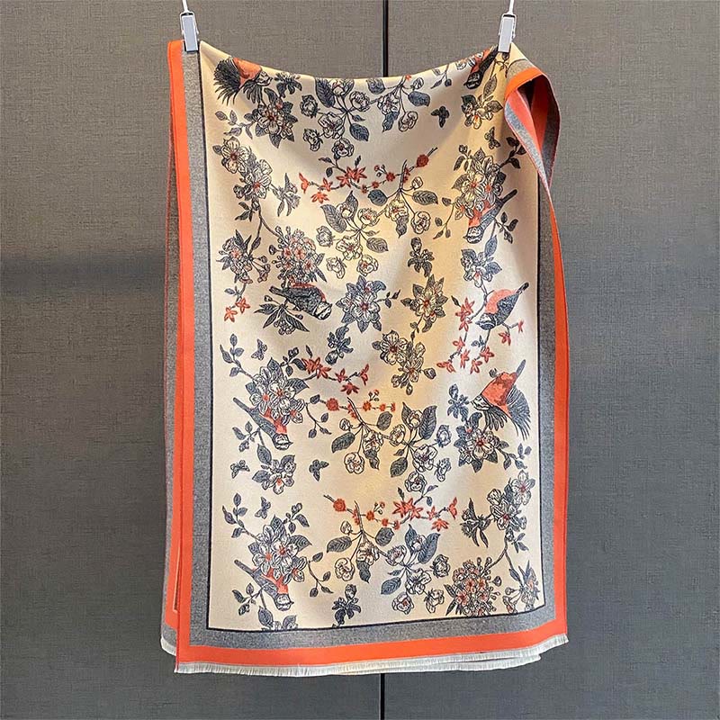 Buddha Stones Commute Flowers Bird Pattern Color Contrast Design Tassels Cozy Soft Scarf Shawl - image 1