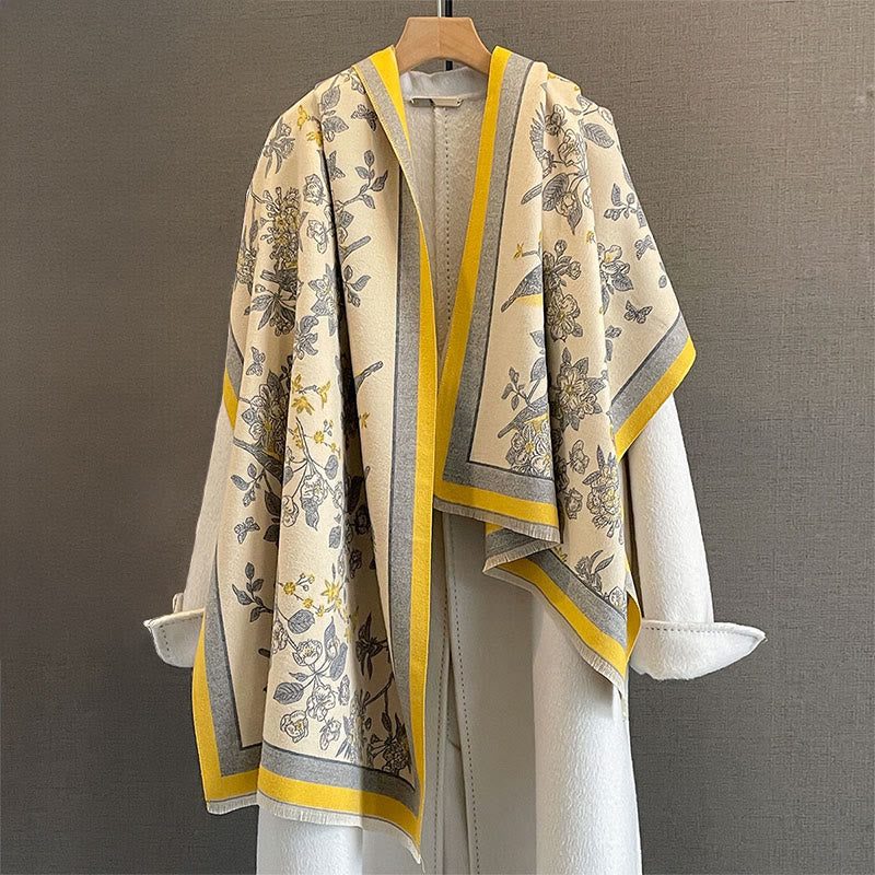 Buddha Stones Commute Flowers Bird Pattern Color Contrast Design Tassels Cozy Soft Scarf Shawl - image 3