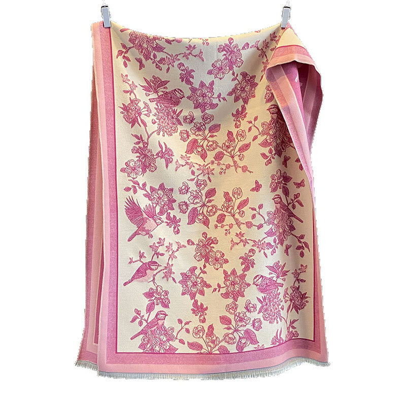 Buddha Stones Commute Flowers Bird Pattern Color Contrast Design Tassels Cozy Soft Scarf Shawl - image 13