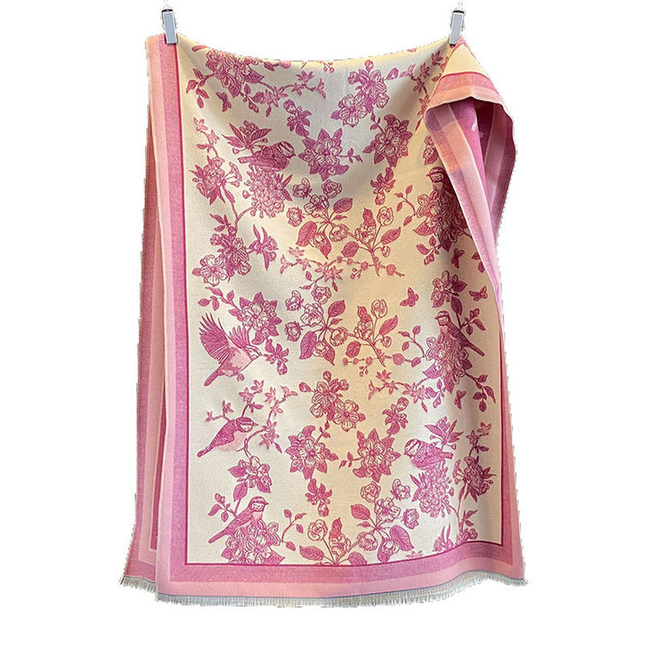 Buddha Stones Commute Flowers Bird Pattern Color Contrast Design Tassels Cozy Soft Scarf Shawl - image 13