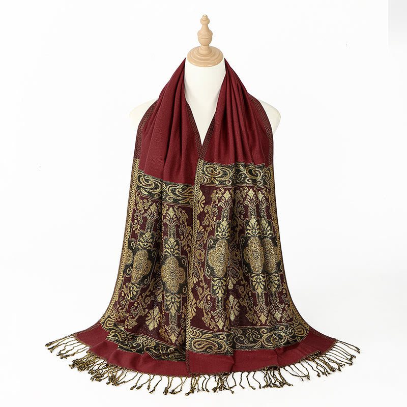 Buddha Stones Spring Golden Cashew Flower Geometric Pattern Tassel Cozy Scarf Shawl - image 9