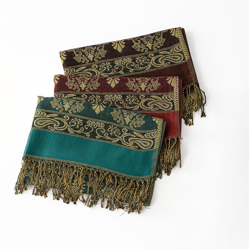 Buddha Stones Spring Golden Cashew Flower Geometric Pattern Tassel Cozy Scarf Shawl - image 10