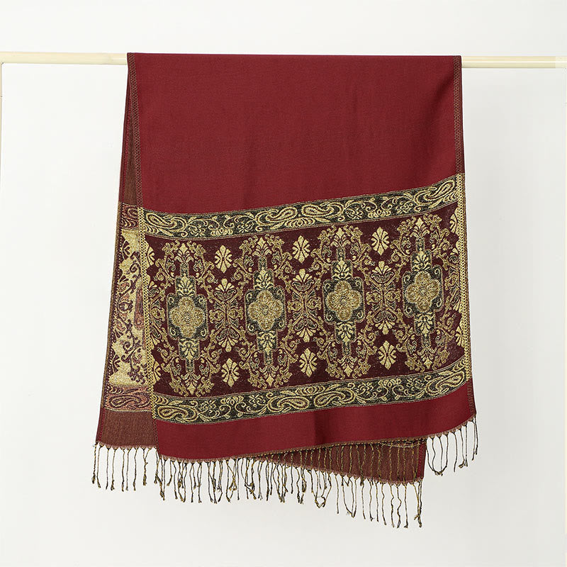 Buddha Stones Spring Golden Cashew Flower Geometric Pattern Tassel Cozy Scarf Shawl - image 7