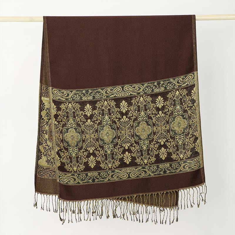 Buddha Stones Spring Golden Cashew Flower Geometric Pattern Tassel Cozy Scarf Shawl - image 2