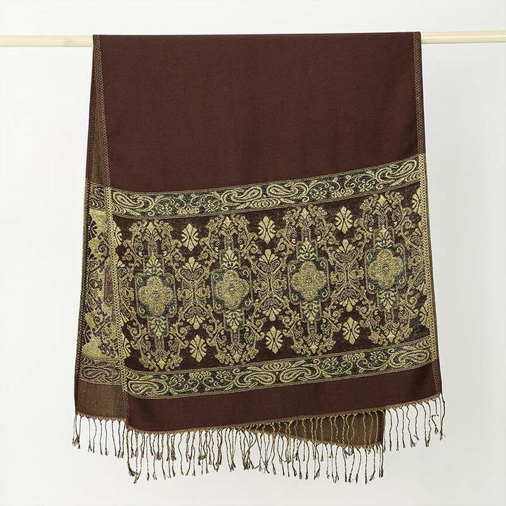 Buddha Stones Spring Golden Cashew Flower Geometric Pattern Tassel Cozy Scarf Shawl - image 2