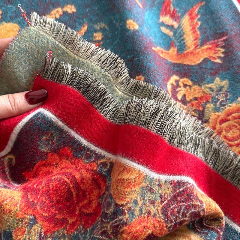 Buddha Stones Winter Phoenix Flowers Birds Pattern Tassels Thermal Soft Scarf Shawl - image 4