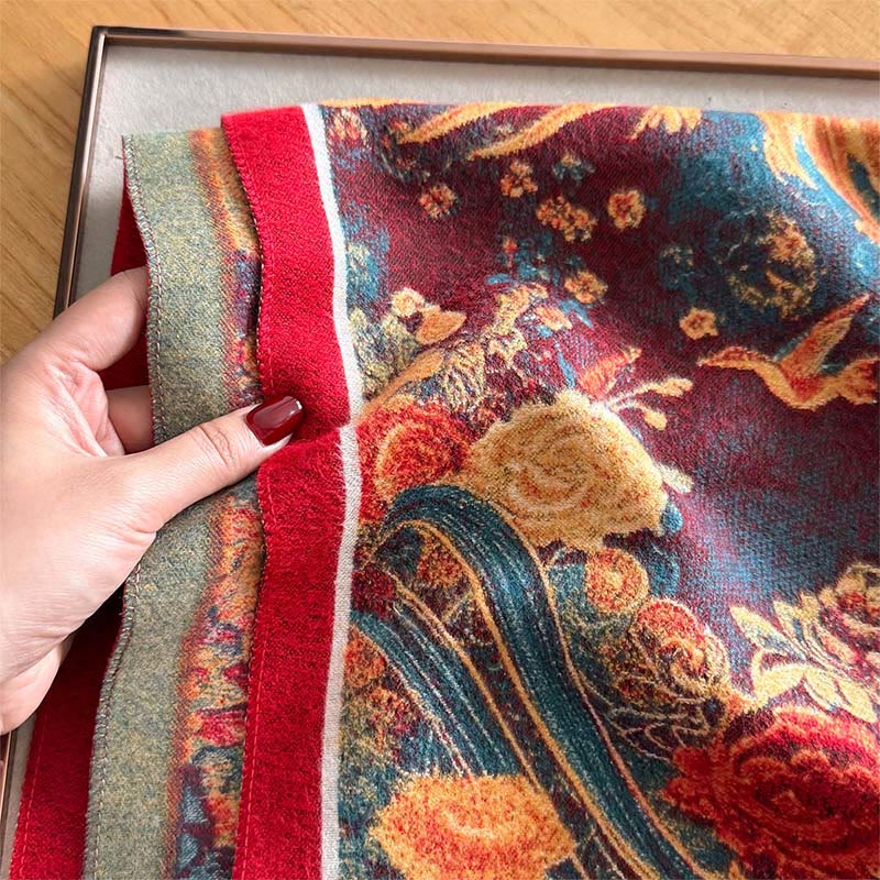 Buddha Stones Winter Phoenix Flowers Birds Pattern Tassels Thermal Soft Scarf Shawl - image 3