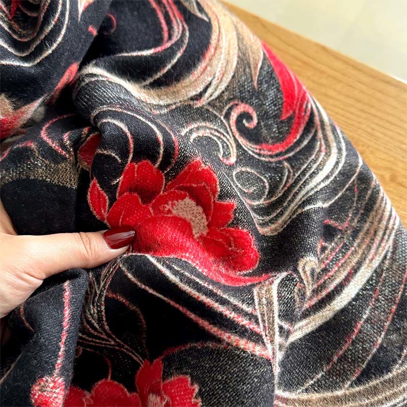 Buddha Stones Winter Thermal Phoenix Flowers Pattern Tassels Soft Scarf Shawl - image 3