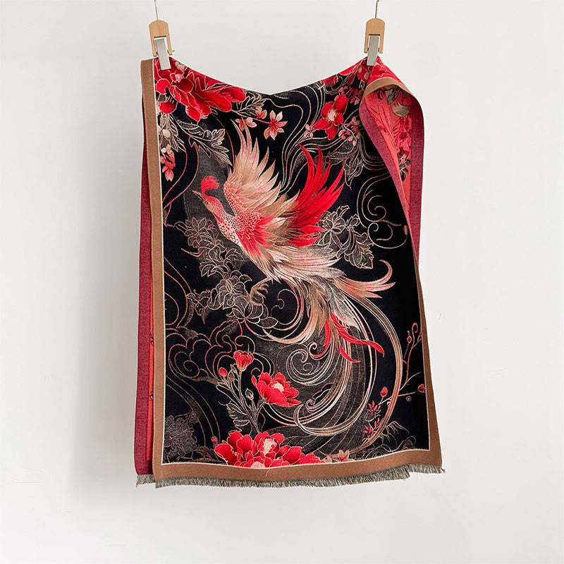 Buddha Stones Winter Thermal Phoenix Flowers Pattern Tassels Soft Scarf Shawl - image 1