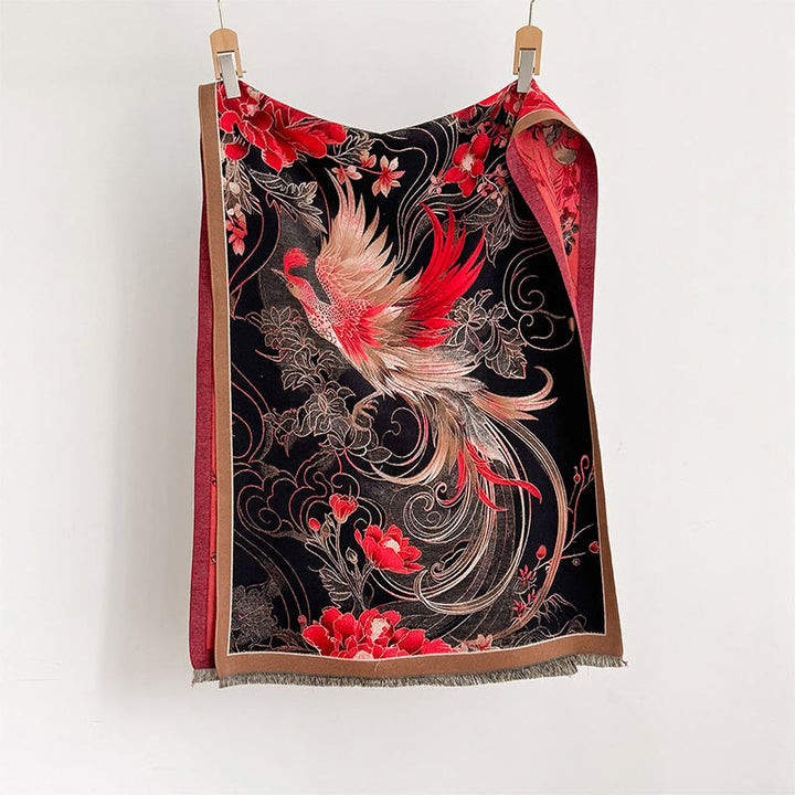 Buddha Stones Winter Thermal Phoenix Flowers Pattern Tassels Soft Scarf Shawl - image 1