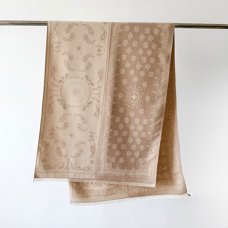 Buddha Stones Ethnic Paisley Geometry Patchwork Pattern Tassels Soft Thermal Thick Scarf Shawl - BurlyWood - 186*66cm - image 14